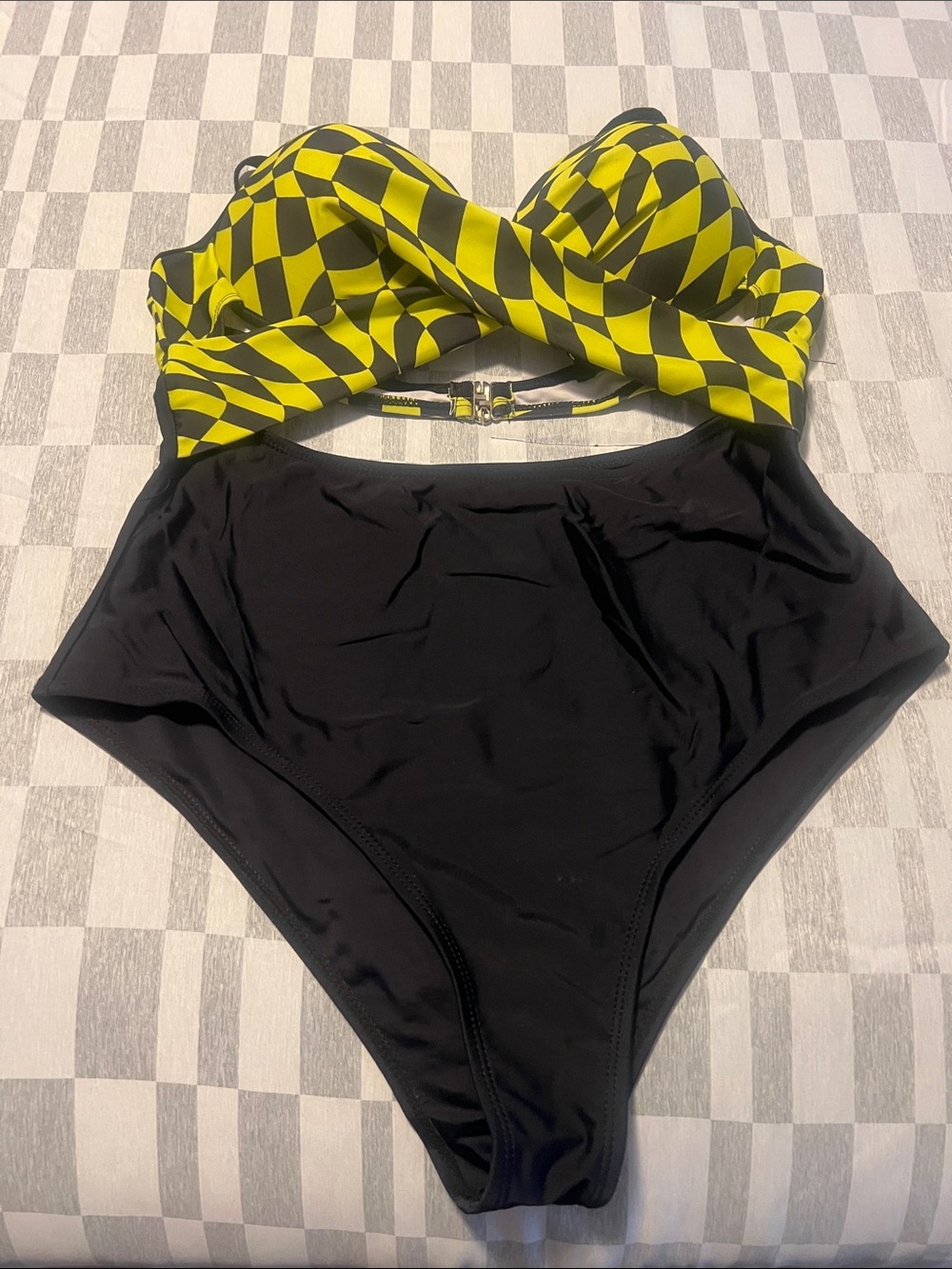 Women's one -Piece Swim Set in Yellow Checker & Black